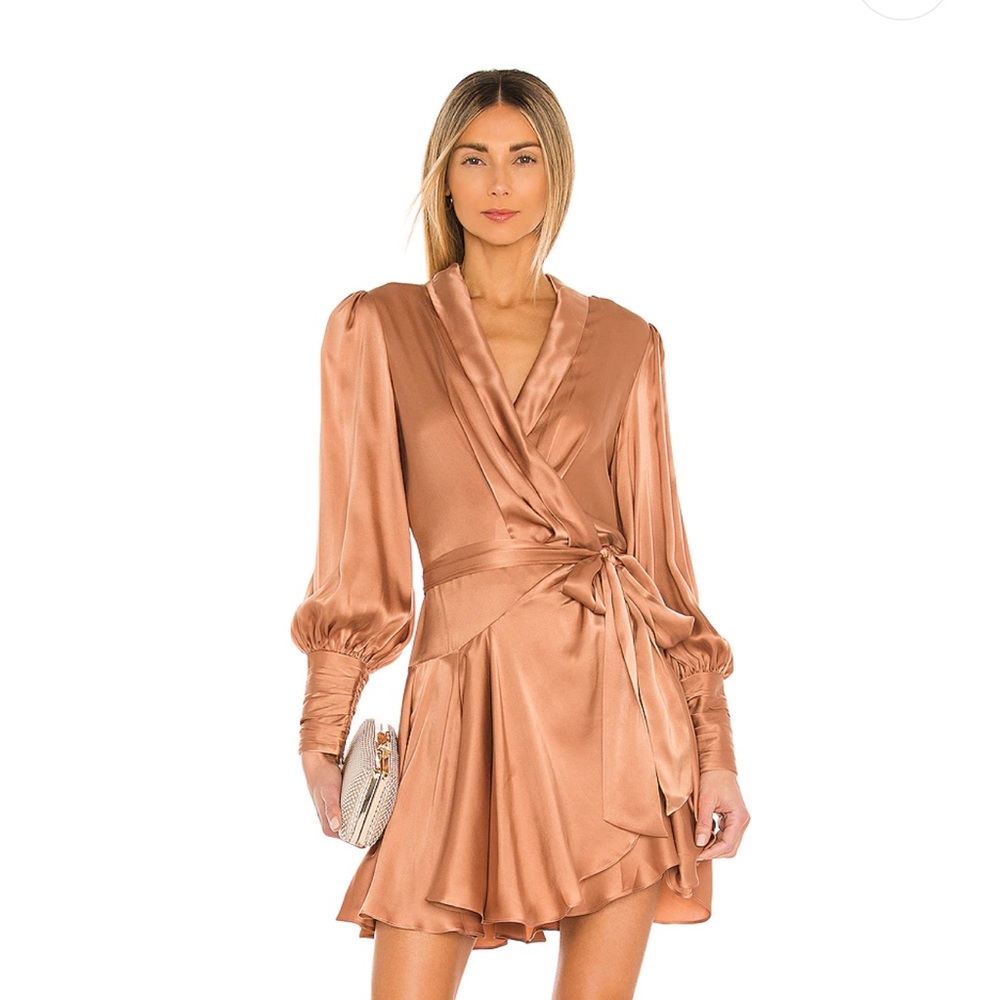 Zimmerman Silk wrap mini dress in Biscuit